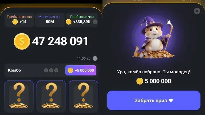 Комбо карточки в Hamster Kombat как получить награду